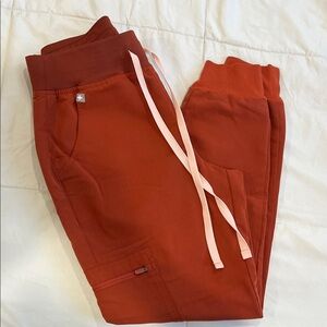 Figs Women's Pants in Rust with Pink Drawstrings